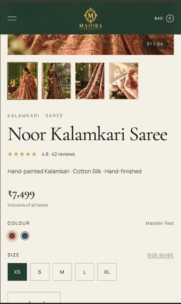 Mahira product page on mobile